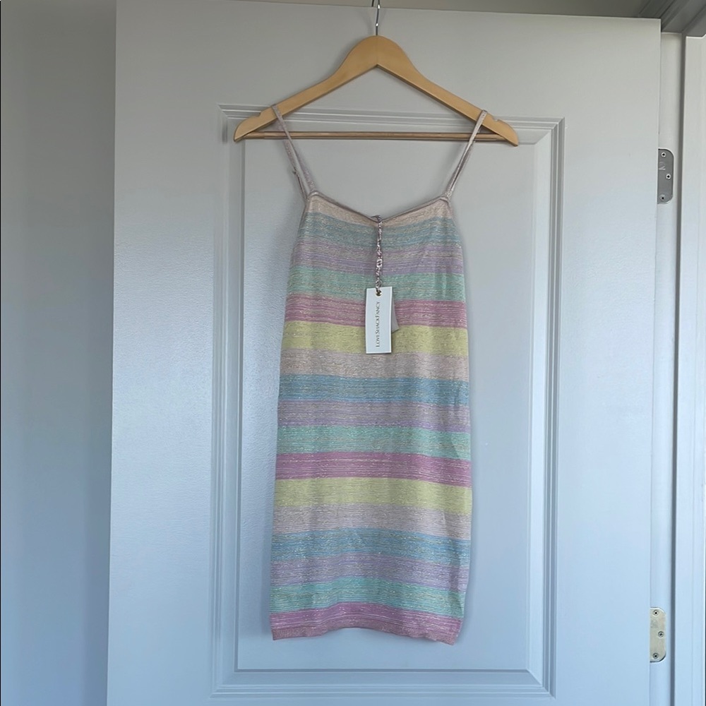 NWT LoveShackFancy Lessie Mini Dress in Pastel Sunrise w Metallic Stripes 🍦
